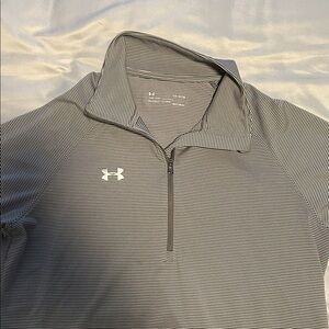 Under Armor Grey Striped Quarter Zip Up Athletic Pull Over Sweater Large